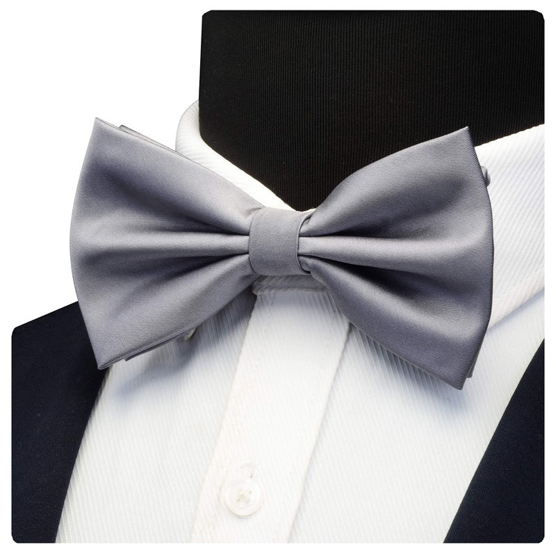 GUSLESON Mens Dark Gray Bow Tie Solid Pre-tied Bowtie and Pocket Square Cufflink Set (0570-21) - Image 4